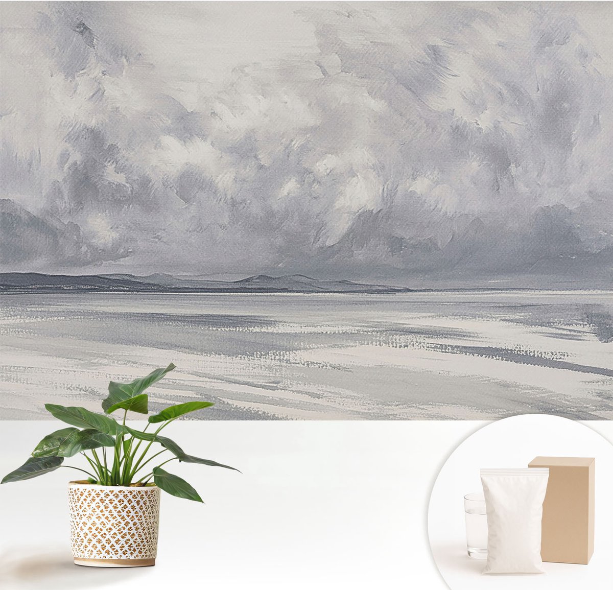 Wallfluent Fotobehang - Grijs Vliesbehang - 152x104 cm - Een Storm Aan De Horizon Muurschildering - Slaapkamer behang Deel - Fotobehang Vlies - Slaapkamer behang