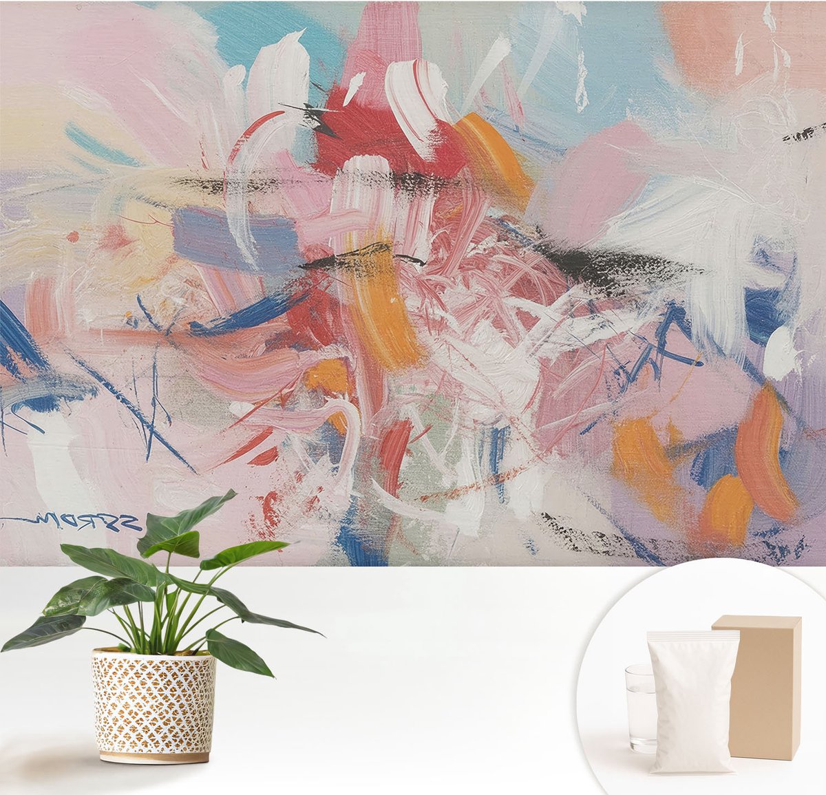 Wallfluent Fotobehang - Roze Vliesbehang - 152x104 cm - Harmonieuze Abstractie Muurschildering - Gang behang Abstractie - Fotobehang Vlies - Slaapkamer behang