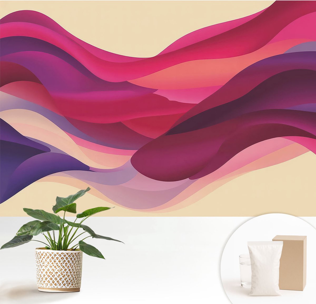 Wallfluent Fotobehang - Roze Vliesbehang - 152x104 cm - Vloeibare Golven Fotobehang Vlies - Woonkamer behang Abstractie - Muurschildering - Woonkamer behang