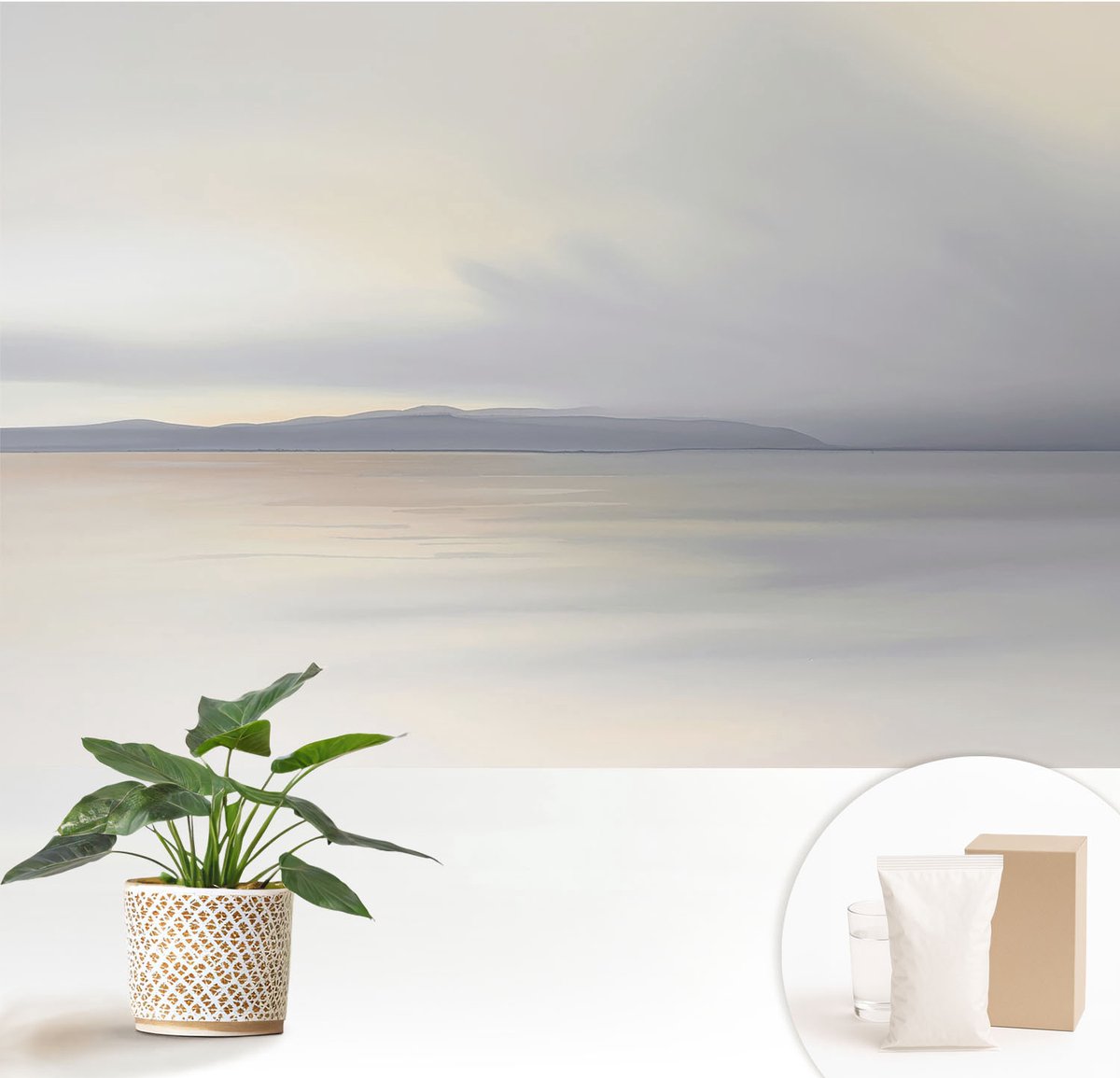 Wallfluent Fotobehang - Grijs Vliesbehang - 152x104 cm - Harmonieuze Landschap Muurschildering - Gang behang Landschappen - Fotobehang Vlies - Gang behang