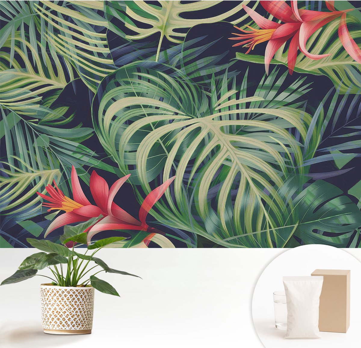 Wallfluent Fotobehang - Groente Vliesbehang - 152x104 cm - Exotische Planten Fotobehang Vlies - Hal behang Bloemen En Planten - Muurschildering - Woonkamer behang