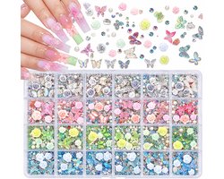 Strasssteentjes Set - 1000 stuks - 3D Bloem Nail Art - Nagelbedeltjes - Nagel strass steentjes - Nagel diamantjes - Nail gems - DIY Rhinestones Kit met pincet en stippeltool - Nagel decoratie - Nail art - Bedazzle Kit - Voor DIY manicures