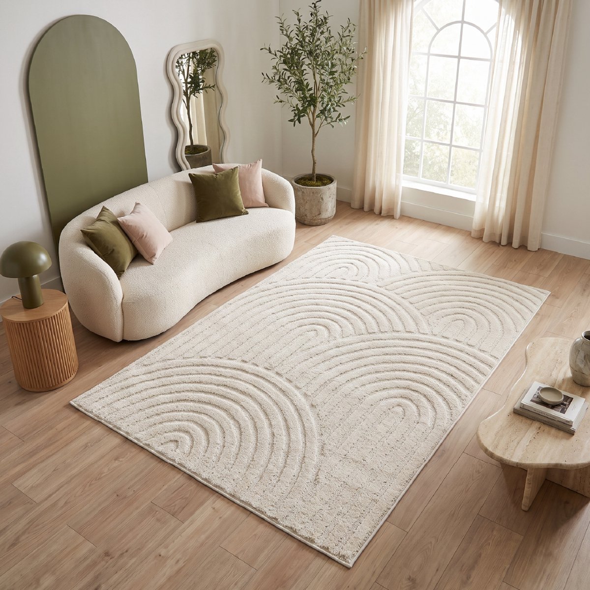 Tapiso Vloerkleed Linea 3D Golvend Patroon - Ecru - Modern Design - Woonkamer 160x220 Ecru Golvend