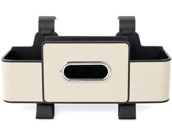 4-in-1 Multifunctionele auto achterbank organizer – beige, met bekerhouder, tissue en haken – snacks en drankjes
