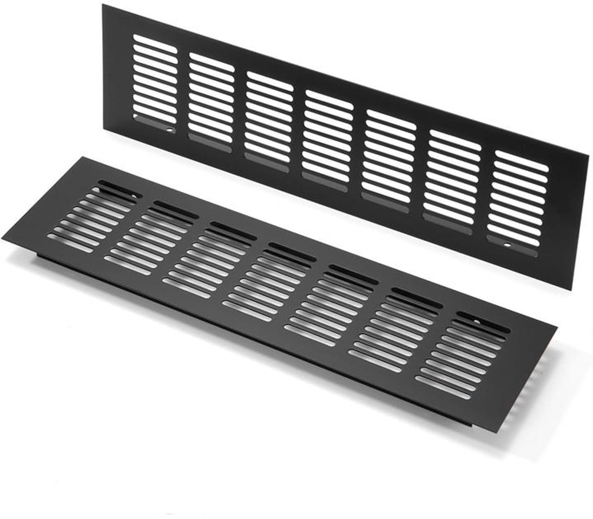 Plintrooster aluminium - 2 stuks - 80 x 300 mm - aluminium ventilatieroosters - Ventilatierooster - Vierkant Luchtrooster - voor keukenkasten, kledingkast, kelderschacht - zwart