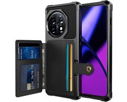 Portemonnee Hoesje voor de OnePlus 11 - 3 in 1 Back Cover met Pasjeshouder - Telefoonhoesje voor Pinpas met Kaarthouder op Achterkant - Case met Magneet voor Auto Houder Zwart
