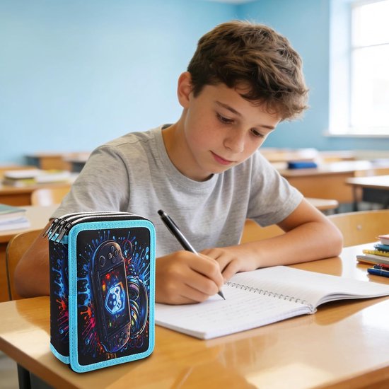 Pennenetui Voor Jongens En Meisjes, Speelpatroon, 3 Vakken, Leeg, Grote Capaciteit, Cool Game-Design, Pennenetui Met Ritssluiting, Etui Voor School, Tieners, Kinderen — afbeelding 3