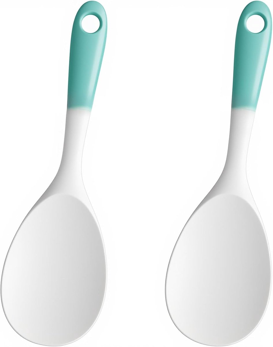 2 stuks rijstlepel, siliconen rijstpeddel, 22,5 x 7 cm rijstlepels met hittebestendig handvat, siliconen lepel, siliconen lepel voor rijst, aardappelpuree, wit