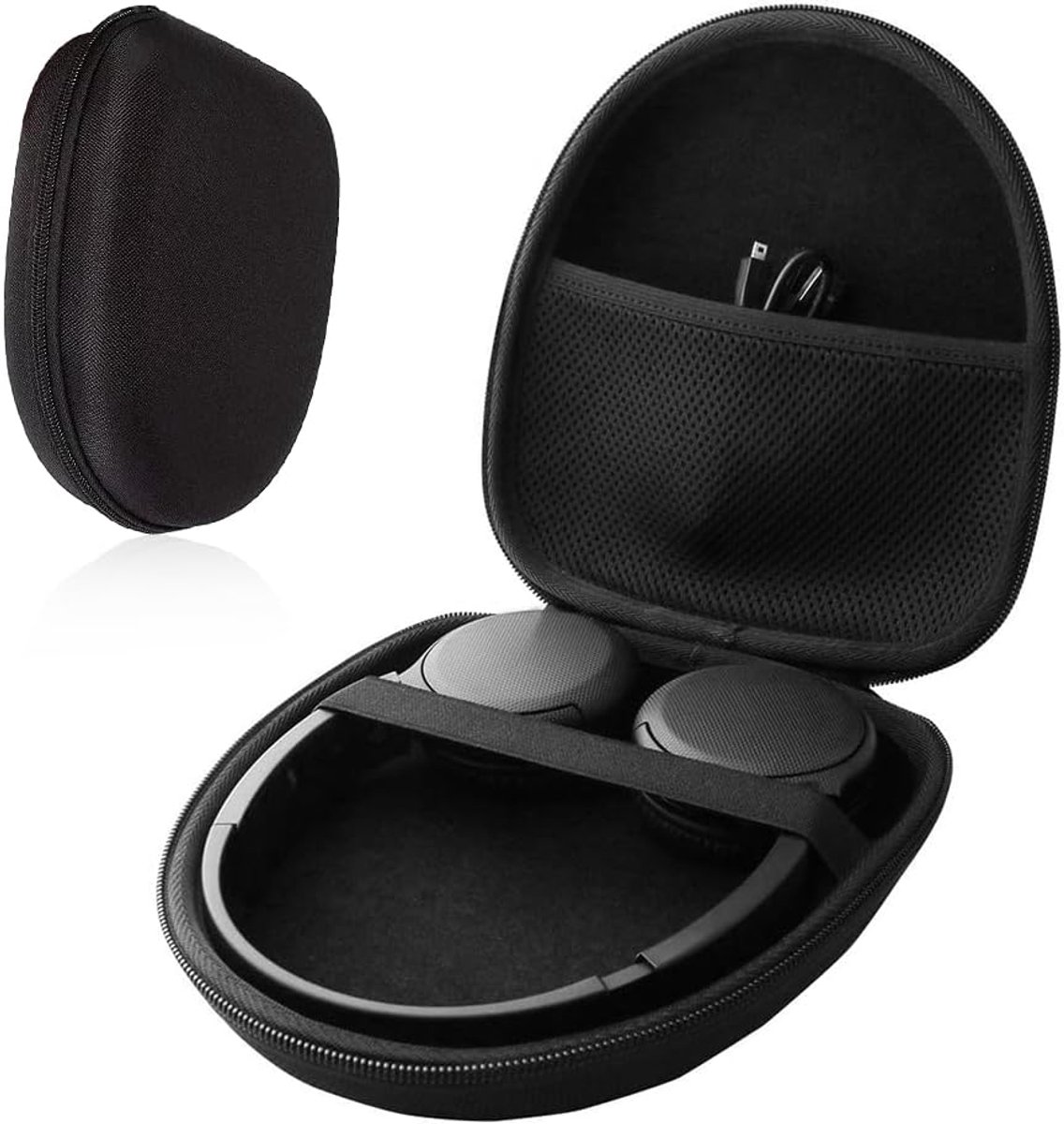 Over het oor, universele beschermhoes voor oordopjes, reistas, draagbare hoofdtelefoontas voor oor/over-ear headset, 22 x 19 x 6,5 cm, zwart