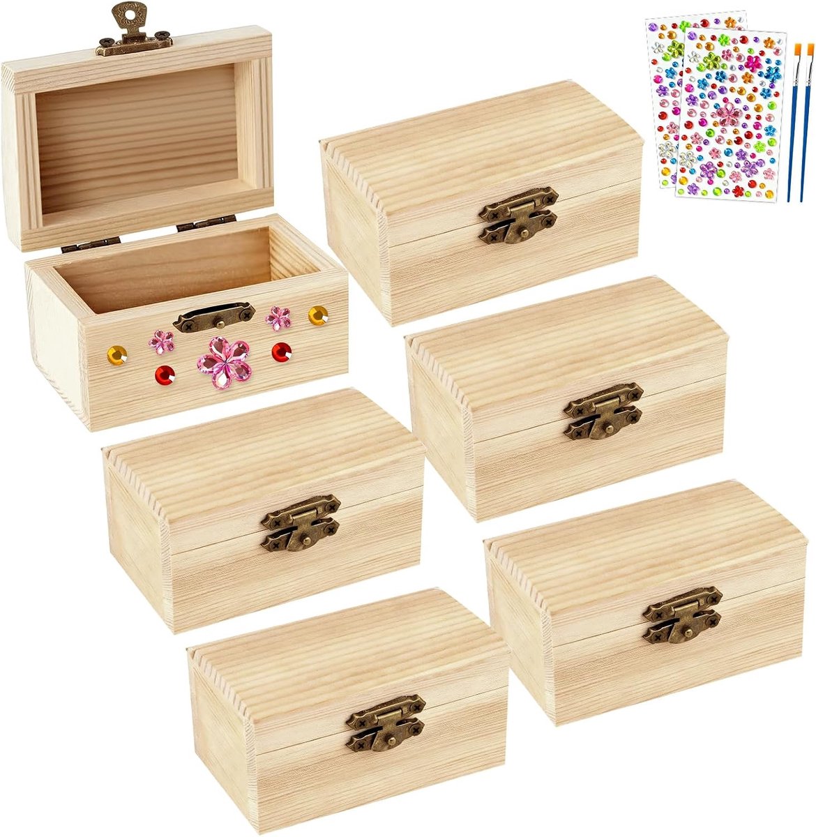 Kist, klein, 6 stuks, mini-schatkist, schatkist voor kinderverjaardag, met diamantsticker voor beschilderen en knutselen, piratenfeest, verjaardag