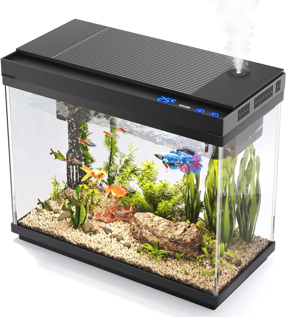 Aquarium 8L – Zelfreinigend met 3-in-1 Pomp – 7 Kleuren LED – Temperatuurdisplay – Luchtbevochtiger