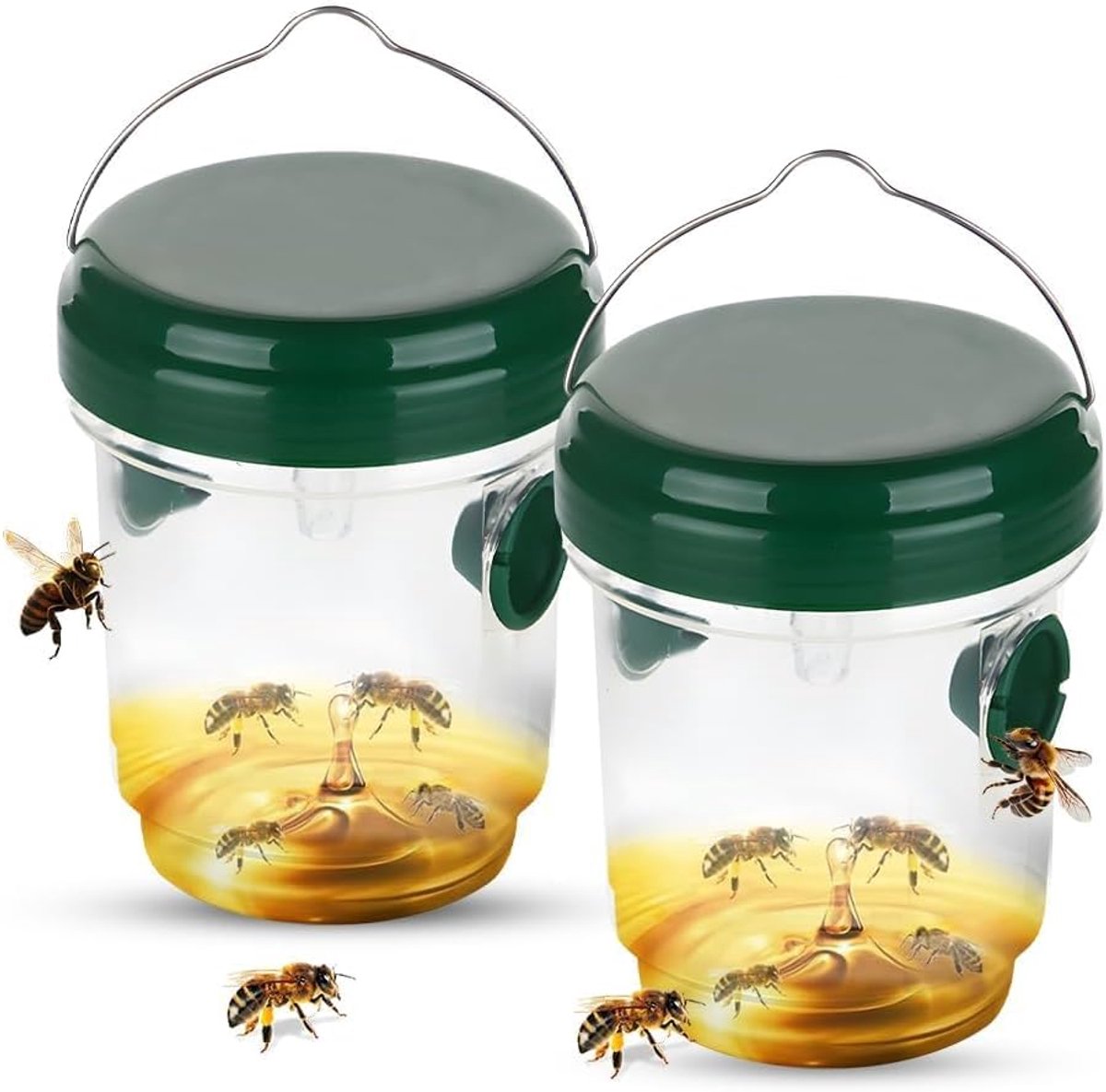 Wespenval voor buiten, 2 stuks wespenafweer wespen verdrijven levende val om op te hangen, val tegen wespen, hoorns, muggen, steekmuggen, fruitvliegen (groen)