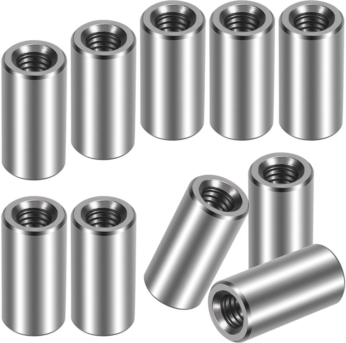 Ronde hulzen M6*20 lange moeren ronde aansluitmoeren V2A, afstandshulzen koppelmoeren schroefhulzen roestvrij staal 304 10 stuks(M6 x 20)