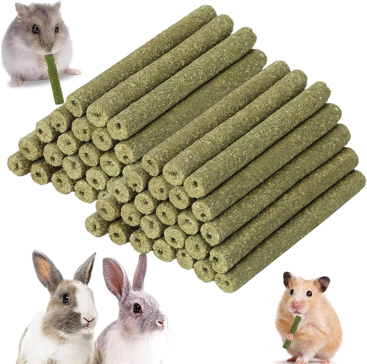 Speelgoed, 50 stuks Timothy hooistokjes, konijnenspeelgoed, set van kauwspeelgoed voor konijnen, kauwspeelgoed voor hamsters, natuurlijke gearomatiseerde hooistokken