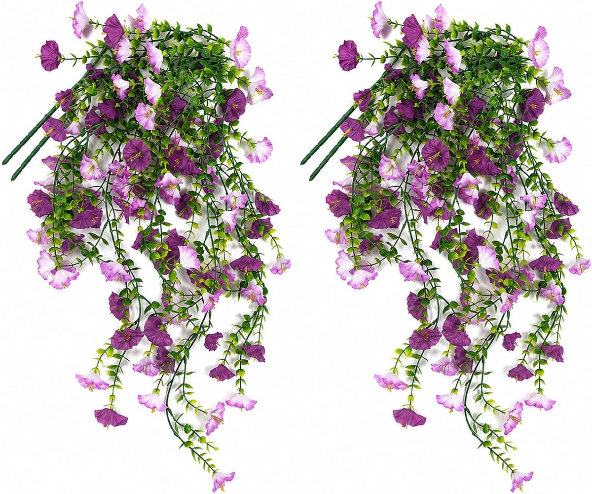Kunstbloemen voor buiten, 4 stuks, kunstmatige petunia's, 75 cm, realistische bloemendecoratie om op te hangen, voor balkon, tuin, huis, kantoor, binnen