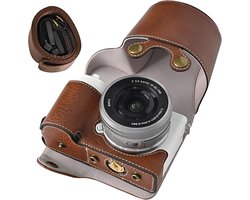 Beschermhoes Geschikt voor Sony ZV-E10 en ZVE10 camera's, gemaakt van PU-leer, met een opening aan de onderkant en een gripontwerp, compact en draagbaar (koffiekleur).