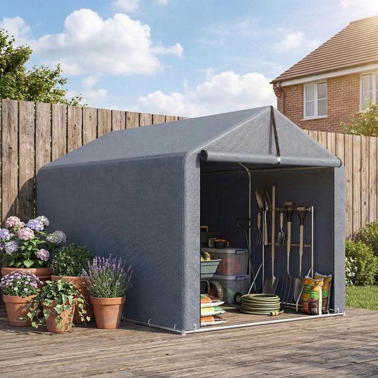 Outsunny Tuinopbergtent-PE, Gegalvaniseerd Staal-162L x 221,5B x 163H cm-Donkergrijs van Outsunny — afbeelding 2