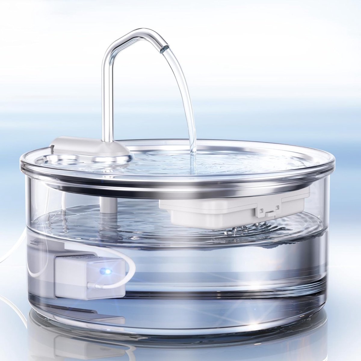SnelShoppen - Tomxcute Glazen Drinkfontein voor Katten 3.2L - Stille Drinkfontein met 3-Weg Filter - Ultra-Quiet en Eenvoudig Schoon te Maken - Geschi
