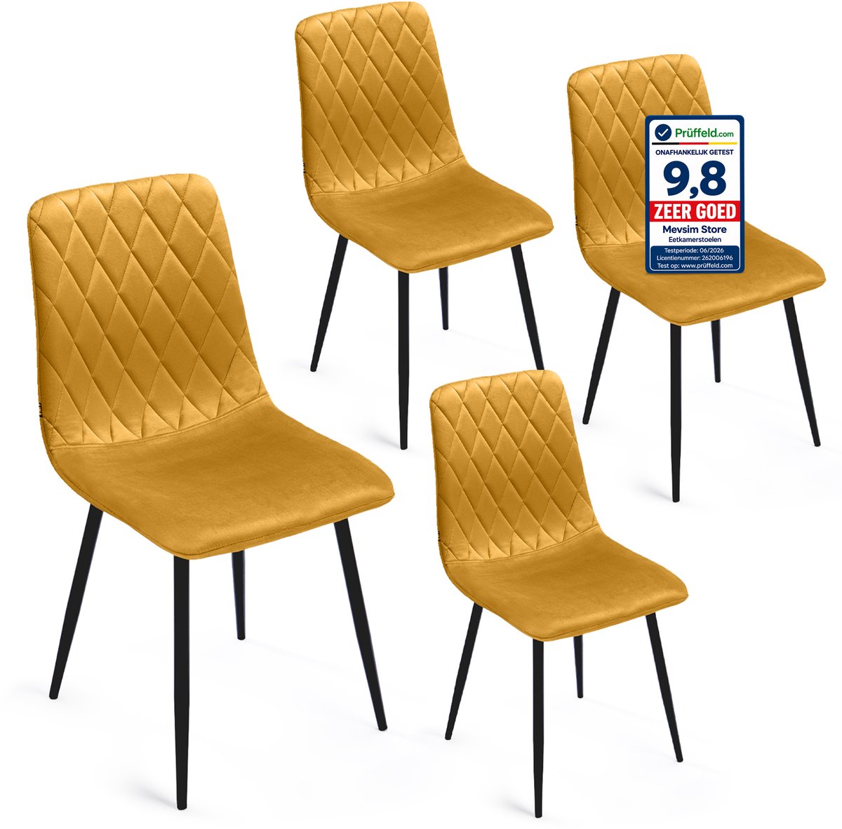Lina Elisia Eetkamerstoelen Fel Geel - Stoel - Set van 4 - Velvet