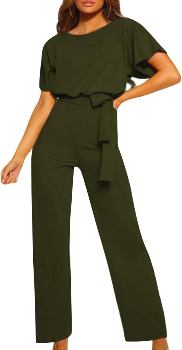 Losse Jumpsuit met korte mouwen en ronde hals