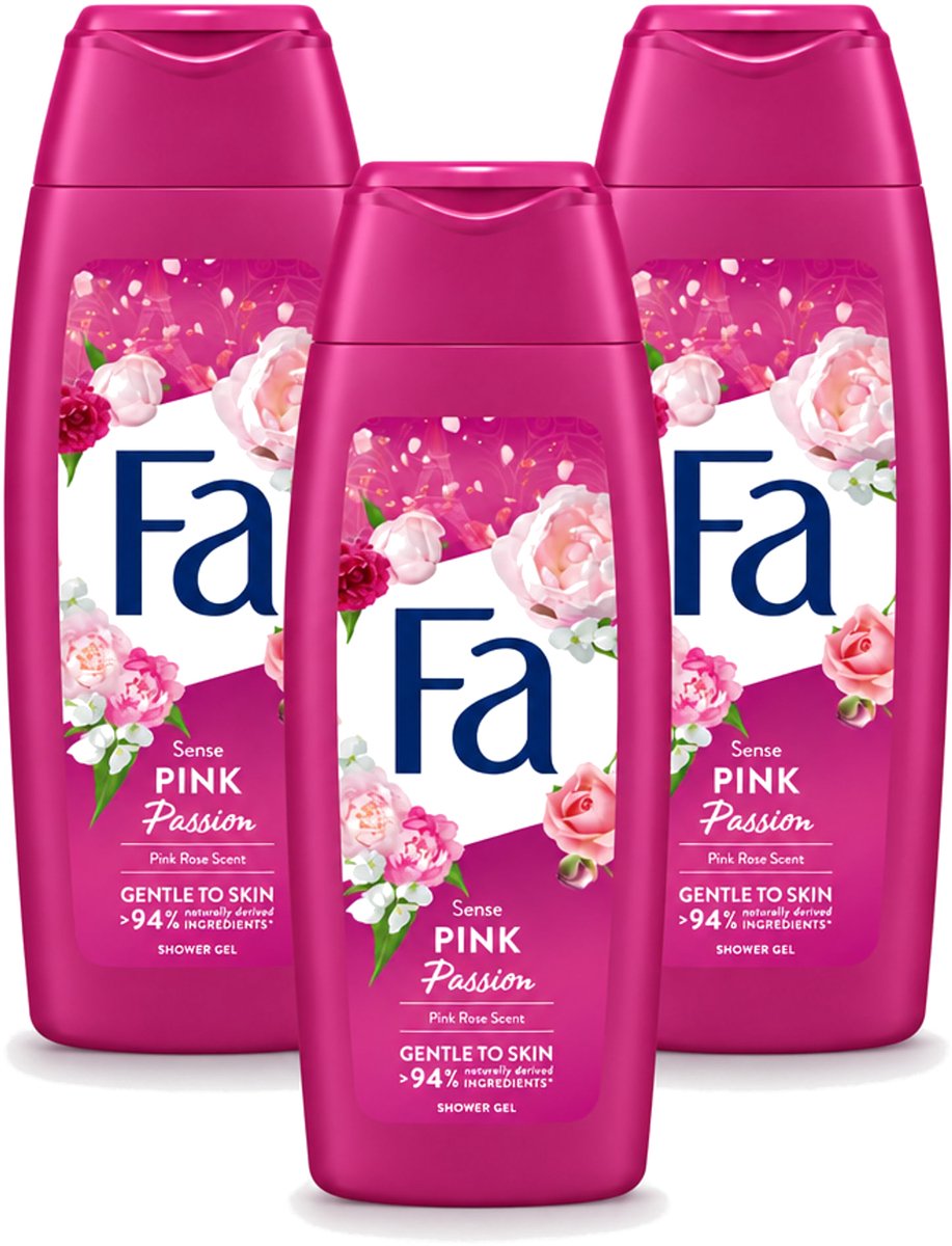3 x Fa - Pink Passion - Douchegel - Roze Roos - 250 ml - Voordeelverpakking - 3 stuks