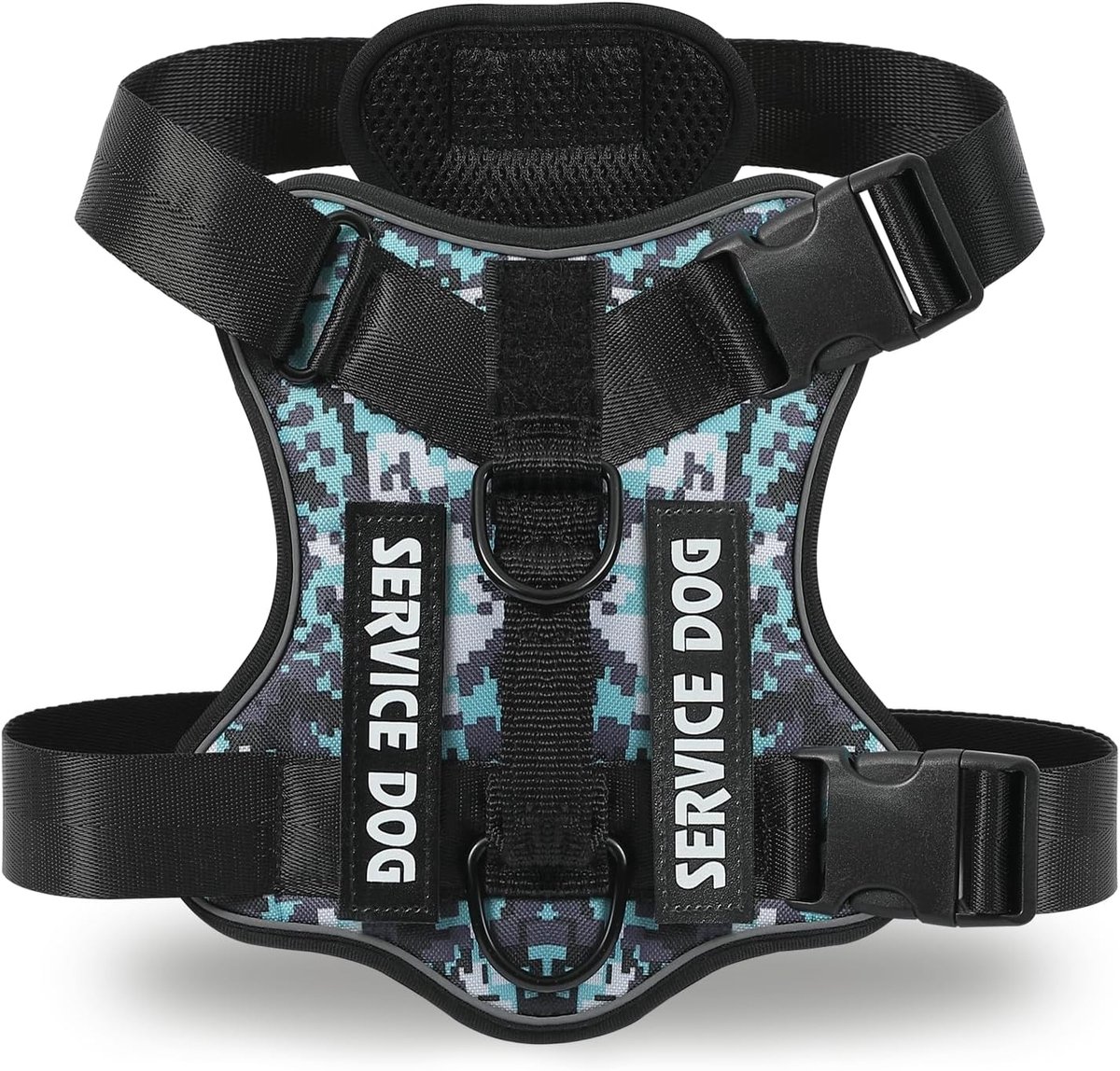SnelShoppen - Hondenharnas Plus Size Medium Small - Anti-Pulling Reflecterend Camouflage Blauw - Ideaal voor Training en Wandelen