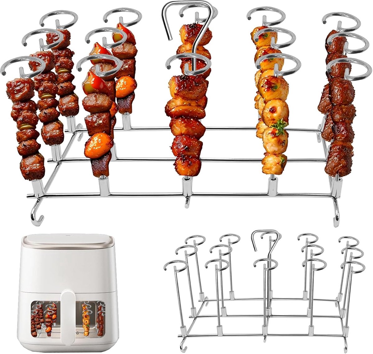BBQ Shaschlikspiesjes 24 stuks - Rvs grillrooster - Geschikt voor airfryer - Eenvoudig schoon te maken - ShopVlot