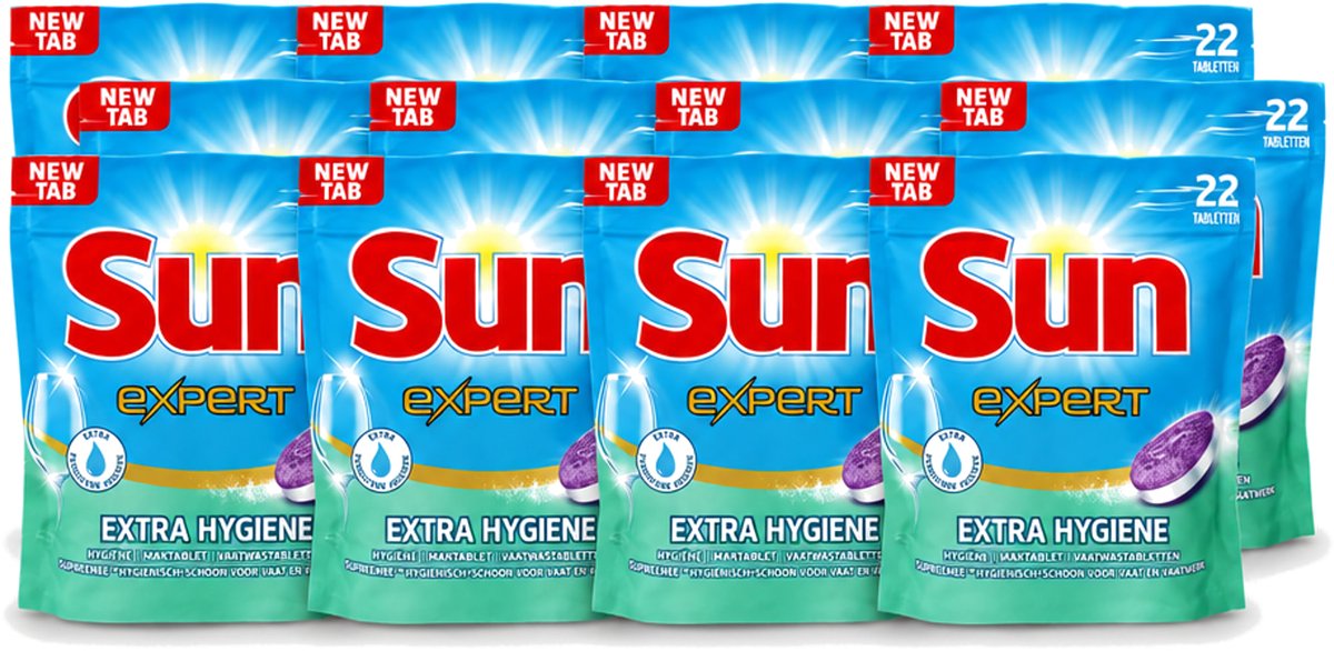 12 x Sun Expert - Extra Hygiëne - Vaatwastabletten - 22 Tabletten - Voordeelverpakking - 12 stuks