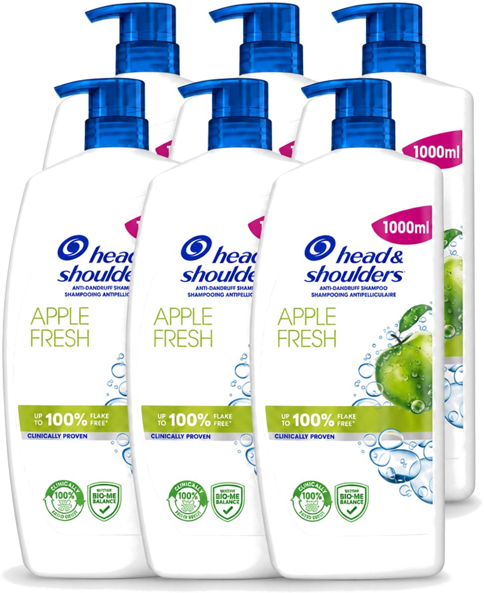 6 x Head & Shoulders - Anti-Roos Shampoo - Apple Fresh - Pompflacon - 1000 ml - Voordeelverpakking - 6 stuks