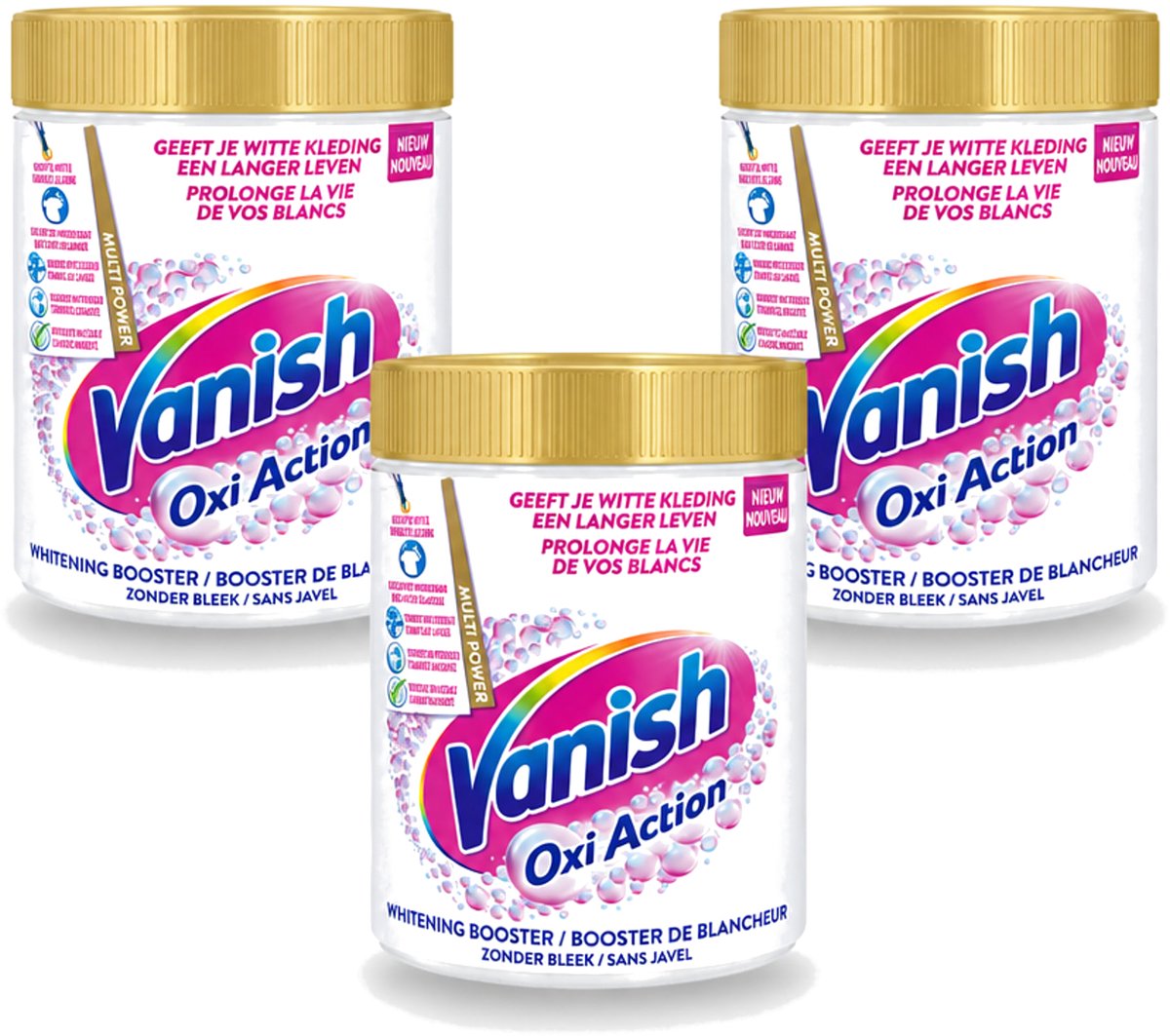 3 x Vanish Oxi Action - Vlekkenverwijderaar - Wasbooster - Zonder Bleek - Witte Was - 1 Kg - Voordeelverpakking - 3 stuks
