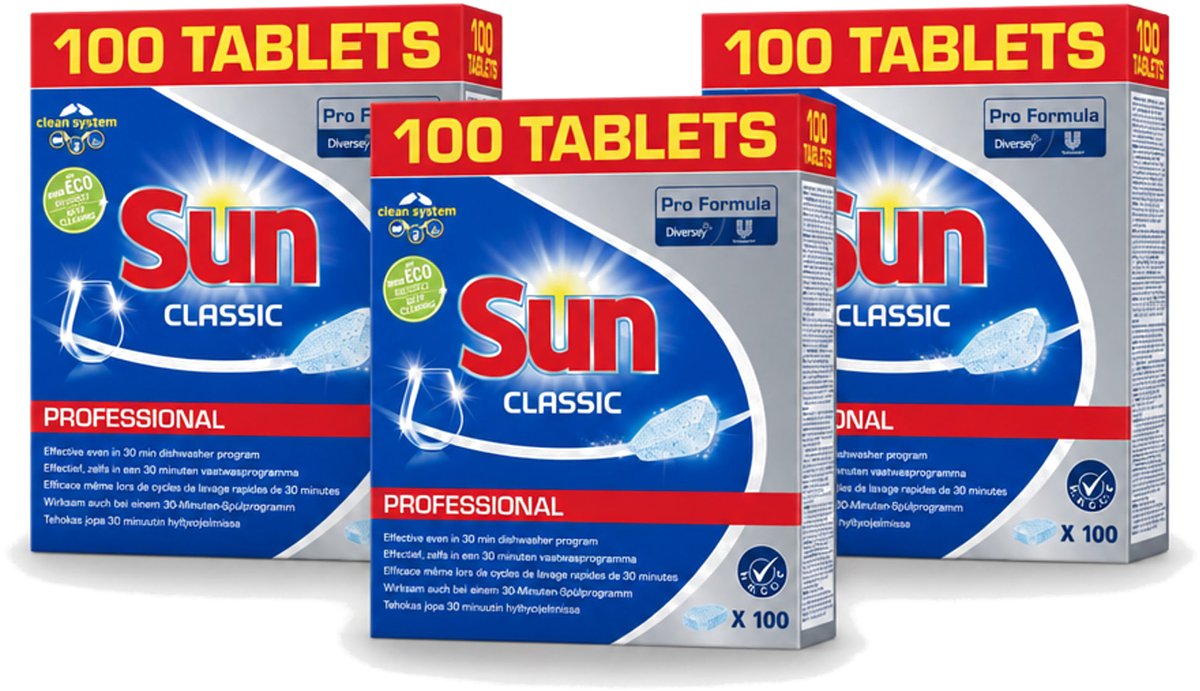 3 x Sun Classic - Pro Formula - Vaatwastabletten - 100 Tabletten - Voordeelverpakking - 3 stuks