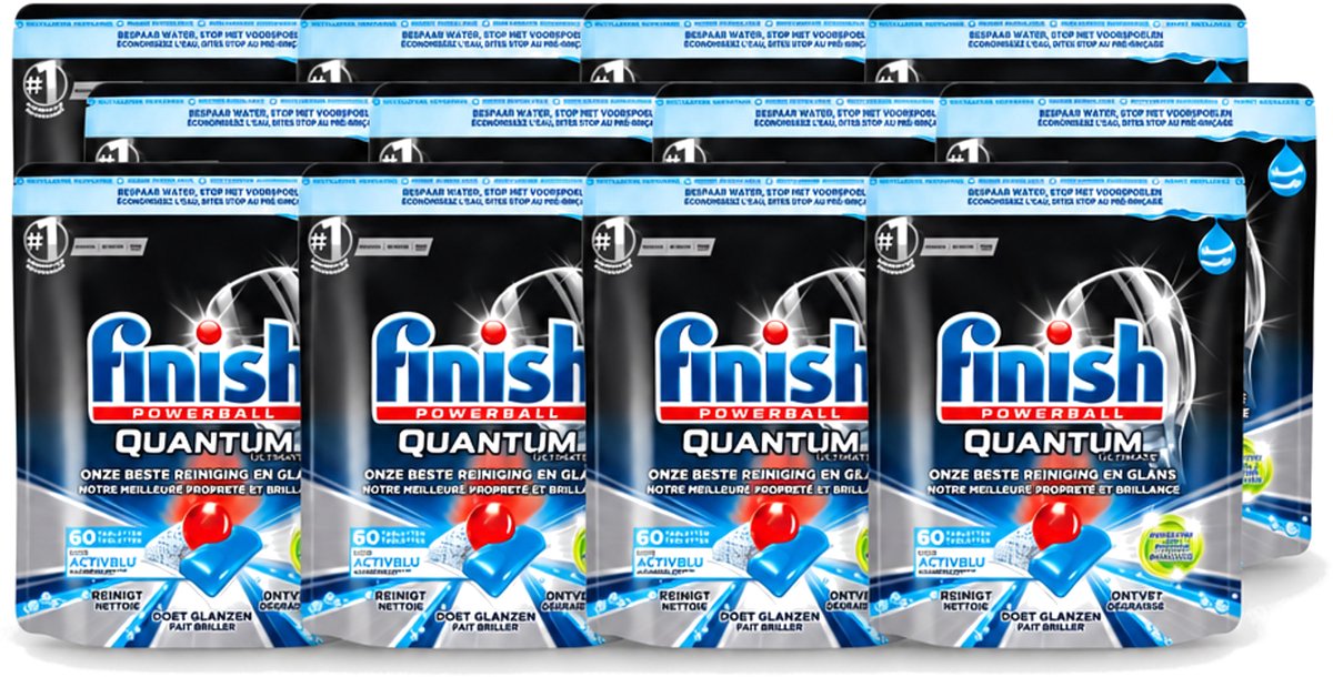 12 x Finish Powerball - Quantum Ultimate - Vaatwastabletten - Ontvetter - 60 Tabletten - Voordeelverpakking - 12 stuks