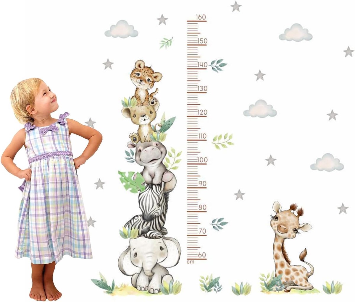 SnelShoppen - Kinderen Muursticker Meetlat - Cartoon Dieren Groeimeter - Kids Growth Chart - Hoogtemeter Wanddecoratie - 60-180 cm - Perfect voor Kind