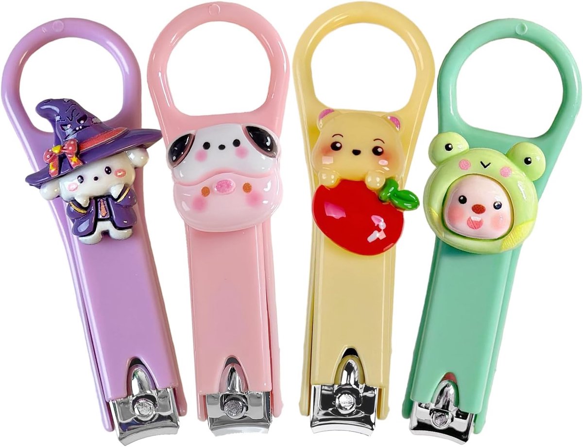 SnelShoppen - 4 Stuks Kindernagelknipper Set, Roestvrijstalen Nagelknippers met Schattige Cartoon Ontwerpen, Inclusief Nagelvijl en Antislip Grip voor
