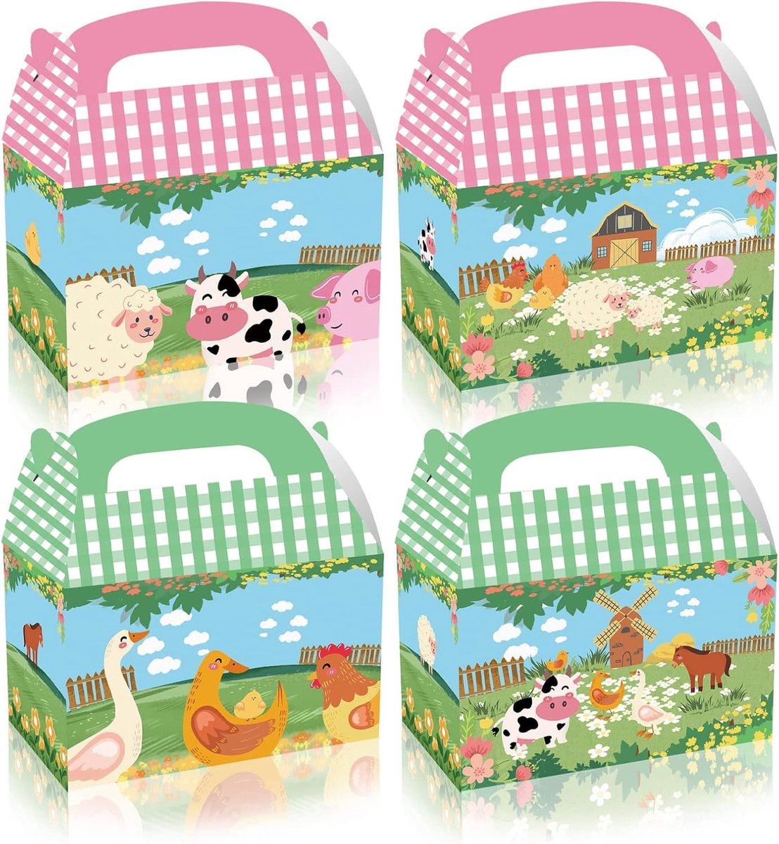 12 pak boerderij dier partij gunst dozen, Barnyard dieren traktatie zakken, boerderij thema snoepgoed dozen, dierlijke partij geschenkdozen voor kinderen verjaardag baby shower