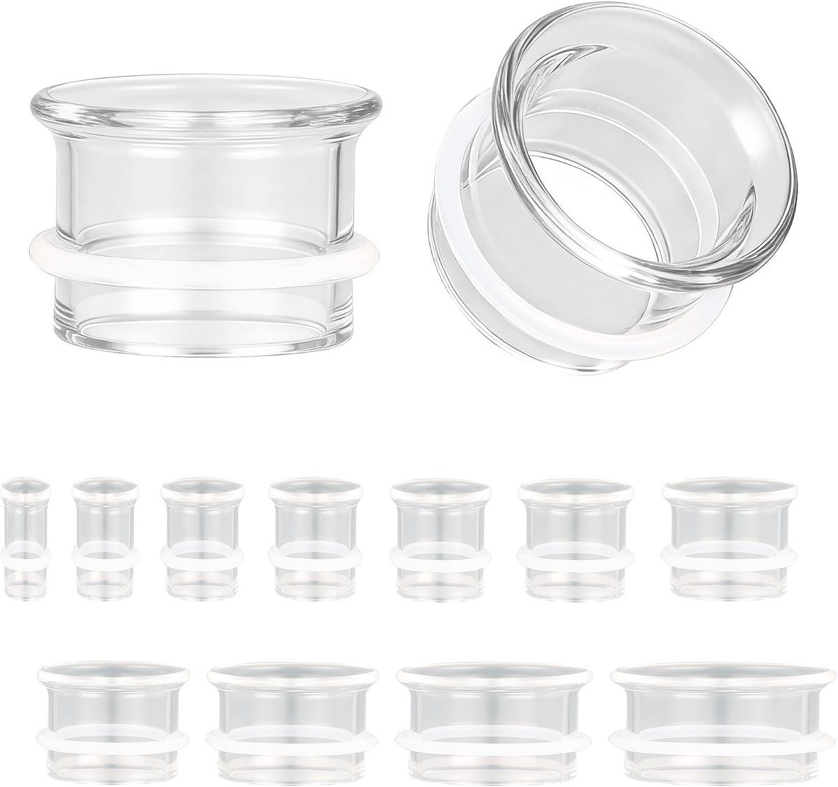 1 paar glazen oormeters | Hypoallergene enkele flare oortunnels | lichtgewicht oorstretchers piercing sieraden met O-ringen | maten 5G tot 3,5 cm
