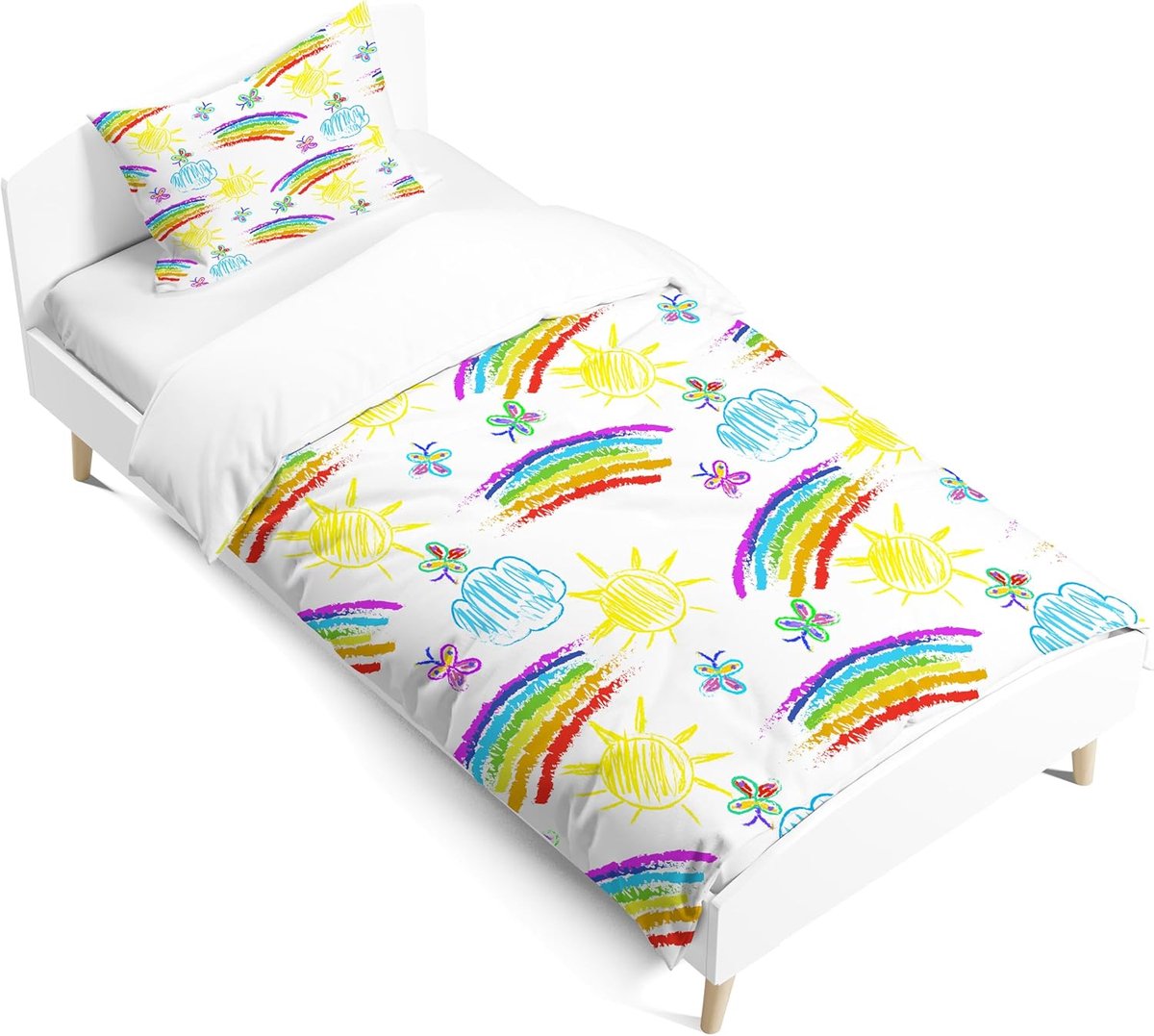 Beddengoedset voor meisjes, kussensloop, 40 x 60 cm, dekbedovertrek 120 x 150 cm, wolken in cartoonstijl, beddengoed met soepele ritssluiting, stijl A, 120 x 150 cm