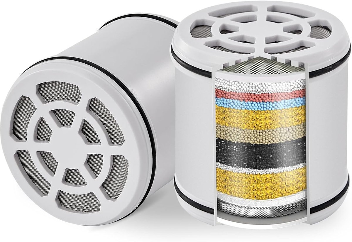 2 stuks vervangende douchefiltercartridge, 20 fasen hard water douche gefilterd voor het verwijderen van chloor en zware metalen, waterverzachting, vermindert droge jeukende huid