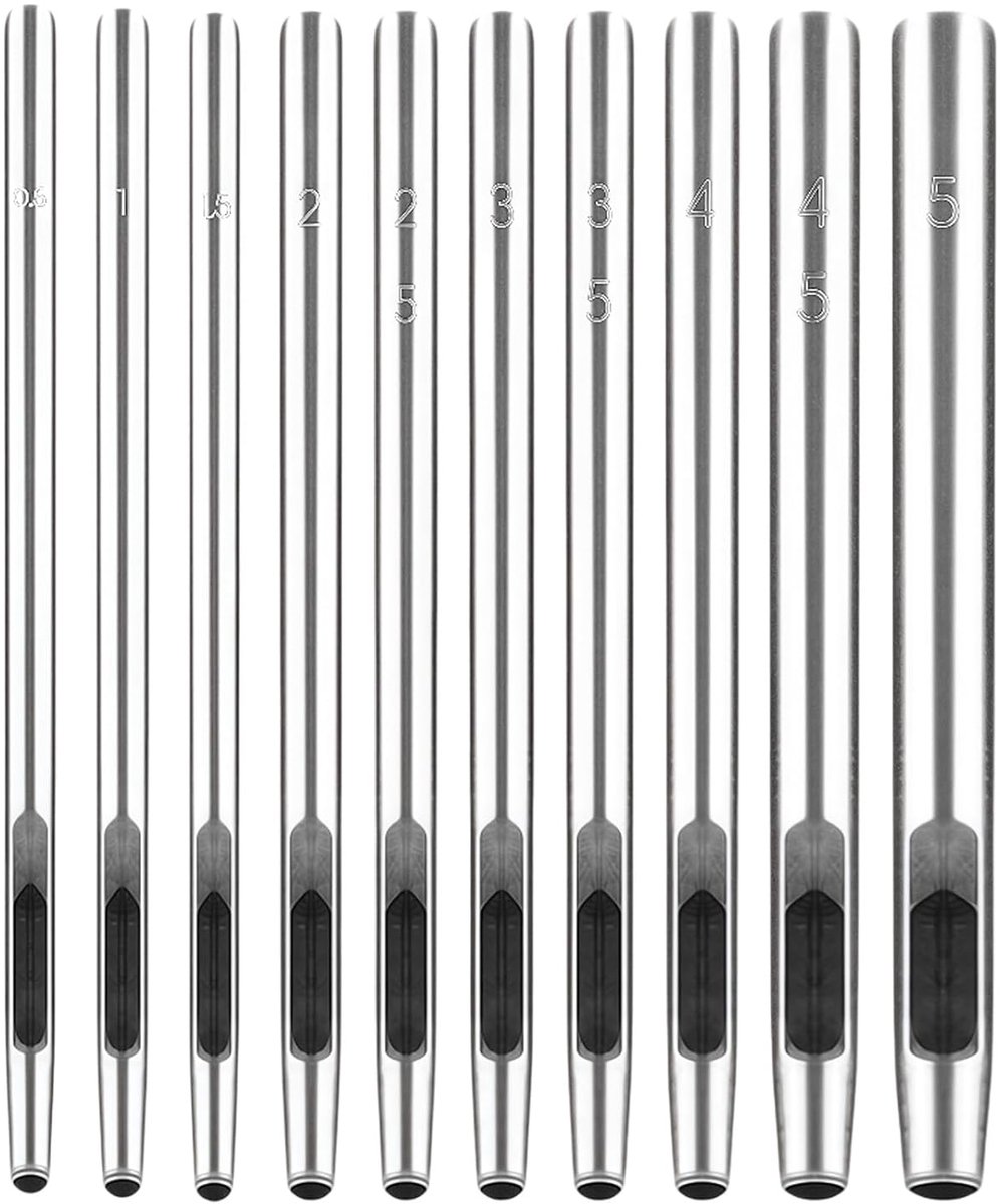 10Pcs Lederen Gat Punch Set 0.5-5MM Metalen Holle Ronde Ponsen Riem Gat Puncher Voor Riemen Horloge Band Papier Plastic Leer Crafting