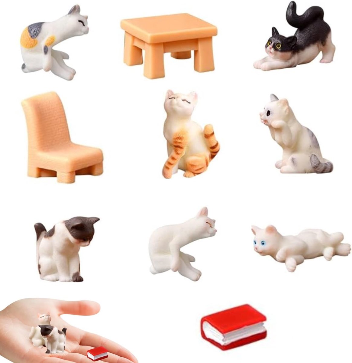 10 stuks realistische miniatuurkatten in schaal 1:12 voor poppenhuis, taartdecoratie verjaardag, miniatuurdieren, ornamenten voor binnenruimtes, landschappen