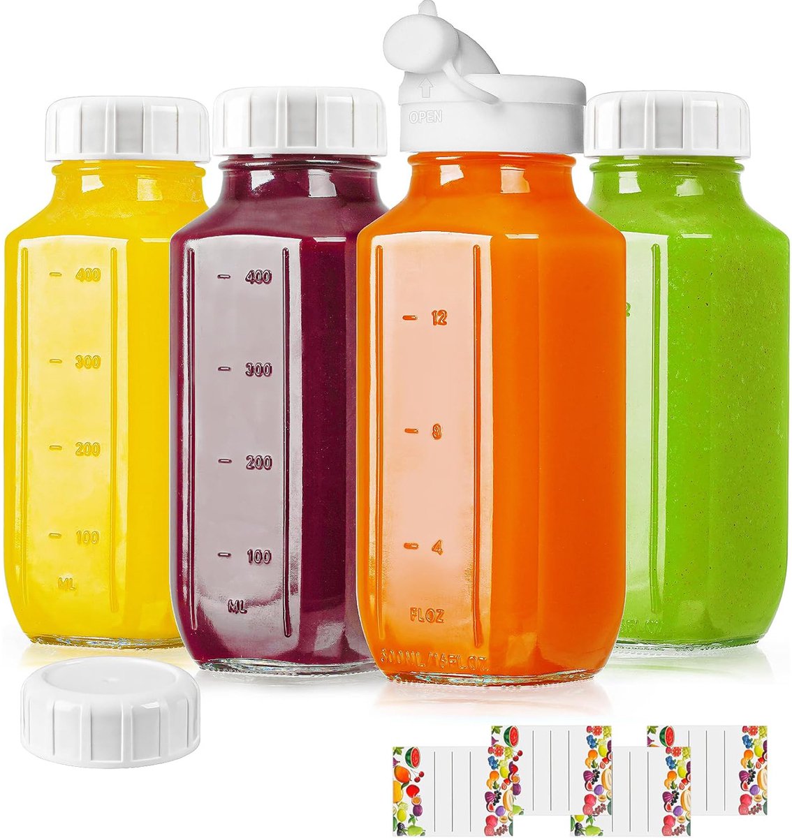 Set Van 4 Glazen Sapflessen - 500ml Herbruikbare Glazen Melkflessen - Vierkante Drinkpot - Sapcontainer Met Schenktuit