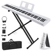 Digitale piano- 88 toetsen - opvouwbaar keyboard - met standaard - MIDI en Bluetooth - wit