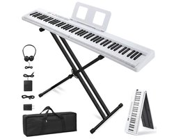 Digitale piano- 88 toetsen - opvouwbaar keyboard - met standaard - MIDI en Bluetooth - wit