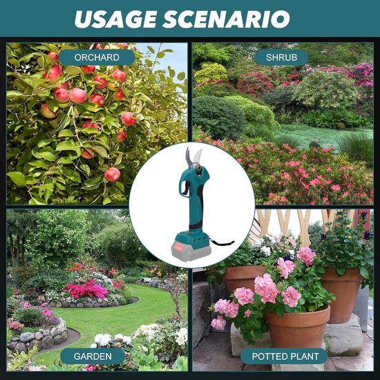 Compatibel met Makita 18 V, Max 45 mm snijdiameter, 1500 W borstelloze motor, SK5 messen, elektrische snoeischaar voor tuin en boomsnoeien (twee accu's) — afbeelding 5