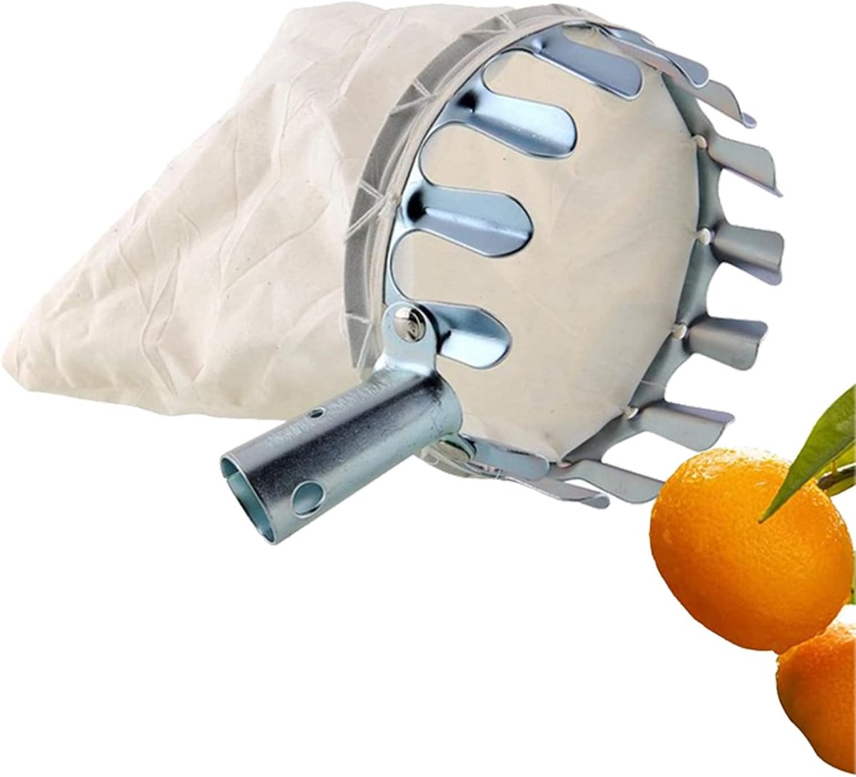 Appelplukker, stoffen zak, fruitplukker van metaal, geschikt voor meeste handgrepen (zilver), praktische oogsthulp, sliver