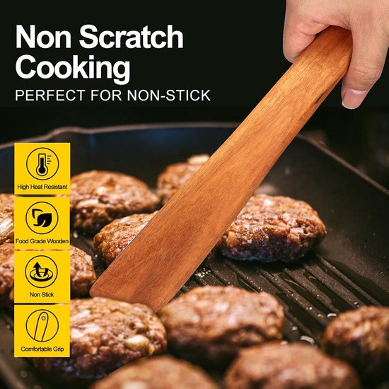 30 cm Teakhouten Spatel voor Koken Niet-Giftig Keukengereedschap Schraper Spurtle Keukengereedschap Platte Houten Ei Spatel Spatels Keerder Kooklepel Bamboe Spatel Keerder Gietijzer Zuurdesem Roerder — afbeelding 4