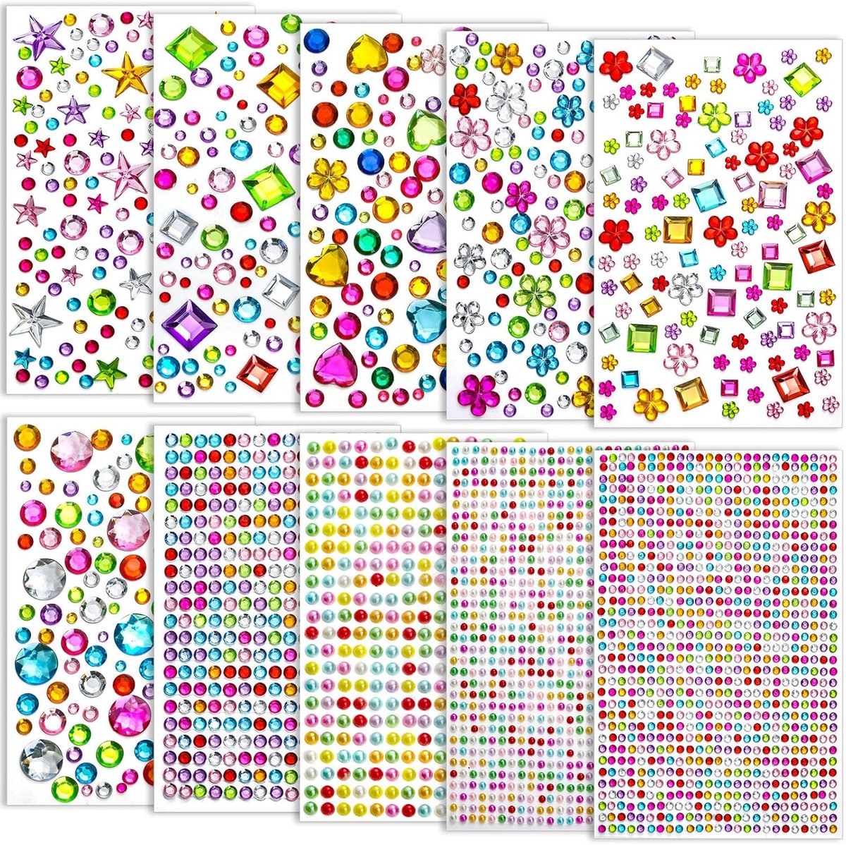 3200 stuks glitterstenen zelfklevend, 10 vellen zelfklevende glitterstenen glitterstenen om te knutselen, strass-steentjes zelfklevende glittersteenstickers, decoratieve diamanten, zelf