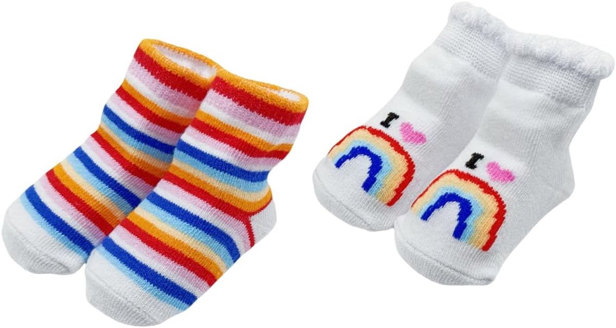 Sokken 0-6 maanden katoen jongens meisjes katoenen sokken pasgeborenen unisex 2 paar kleine kinderen gepersonaliseerd cadeau voor geboorte meisje, regenboog, 0-6 Maanden