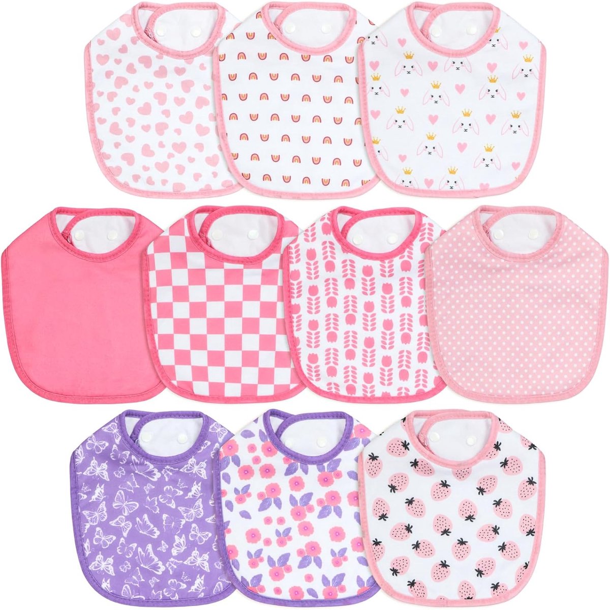 Halsdoek voor baby's en slabbetjes, 10 stuks, 4-laags, superzacht, absorberend, waterdicht, verstelbare drukknopen, uniseks, voor pasgeborenen en zuigelingen tot 12 maanden, ideaal voor tandjes en