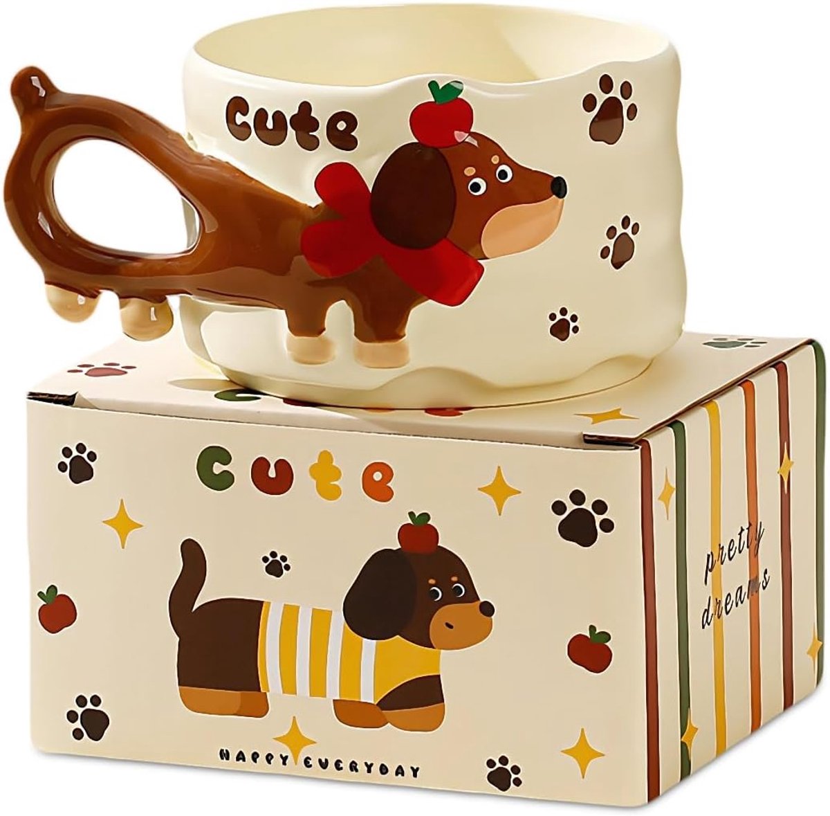 Trabag Teckel mok, mok geschenken voor vrouwen, geschikt voor Thanksgiving en Kerstmis, keramische mok met schattige bruine teckel, perfect voor Moederdag